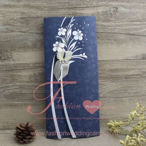 Blue Traditional Wedding Invitations Pocket